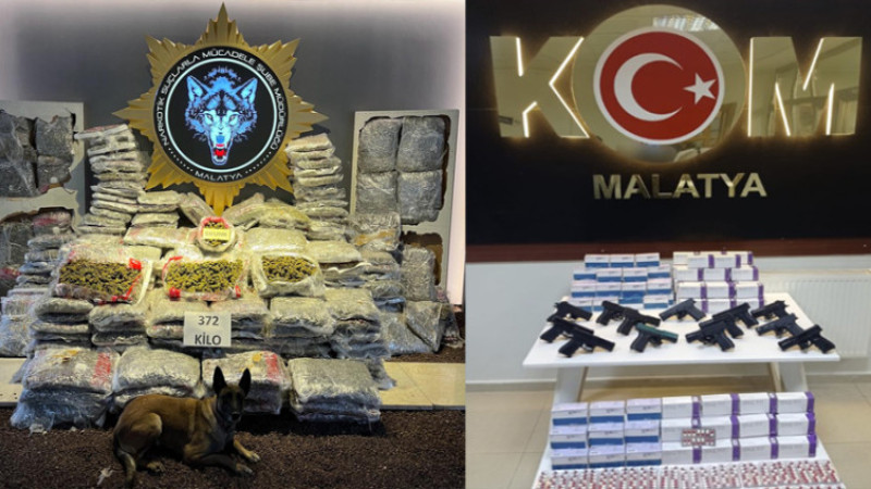Malatya'da 372 KG Skunk, 13 Silah ve Uyuşturucu Hap Yakalandı