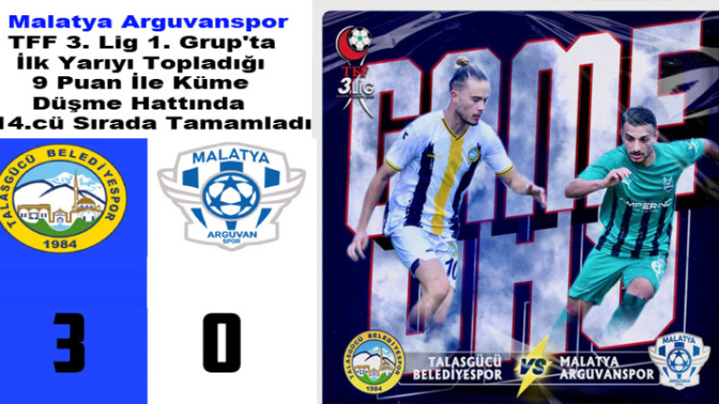 Malatya Arguvanspor Lig'in İlk Yarısını 14. Sırada Tamamladı