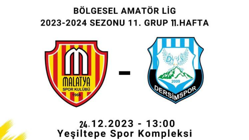 Malatyaspor - Dersimspor 24 Aralık Pazar, Saat 13.00'da