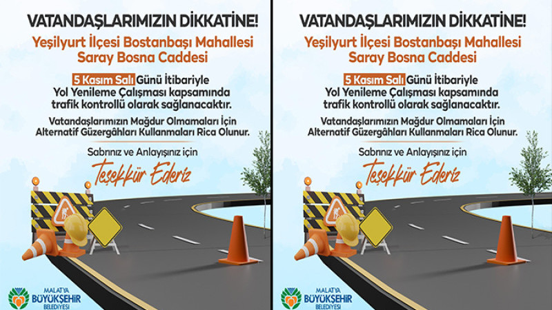 Saray Bosna Cad. Yol Yenileme Çalışması Yapılacak