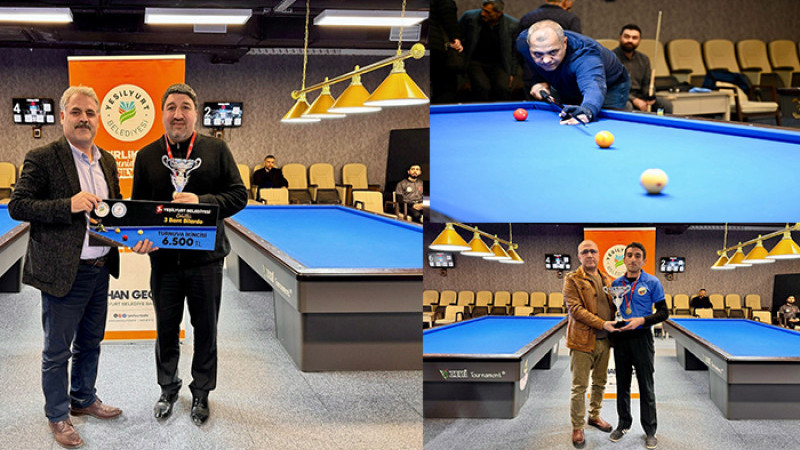 Yeşilyurt'ta 3 Bant Bilardo Turnuvası Heyecanı Yaşandı