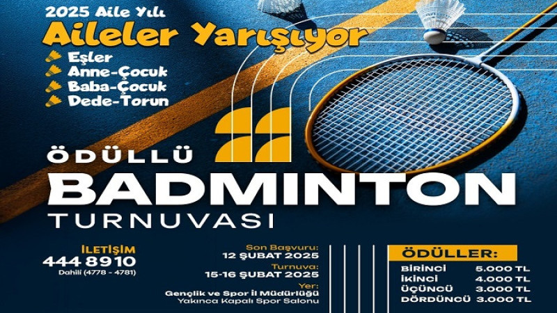 Yeşilyurt'ta Ödüllü ‘Aileler Arası Badminton Turnuvası’ Düzenlenecek