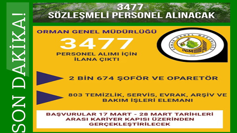 Orman Genel Müdürlüğü 3477 Sözleşmeli Personel Alımı Yapacak