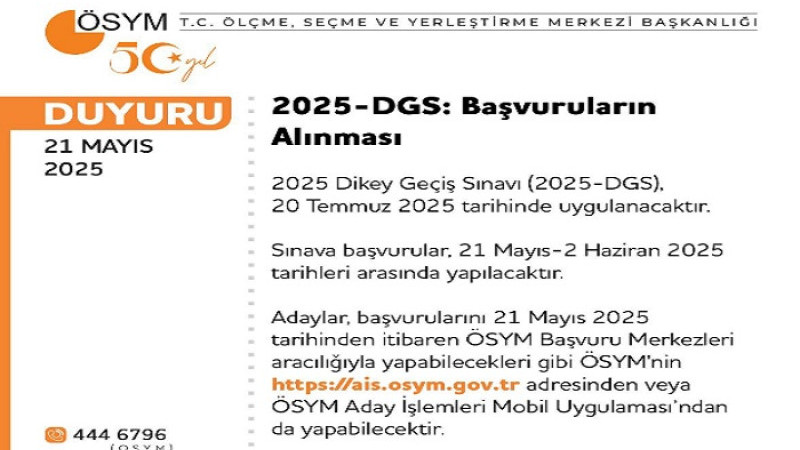 Dikey Geçiş Sınavı (DGS) İçin Başvurular Alınmaya Başlandı