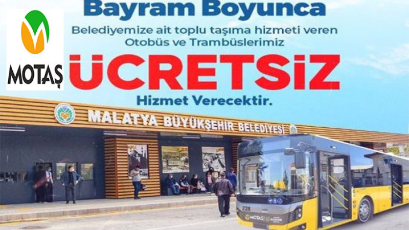 MOTAŞ’a Ait Toplu Taşıma Araçları Bayram Süresince Ücretsiz Olacak