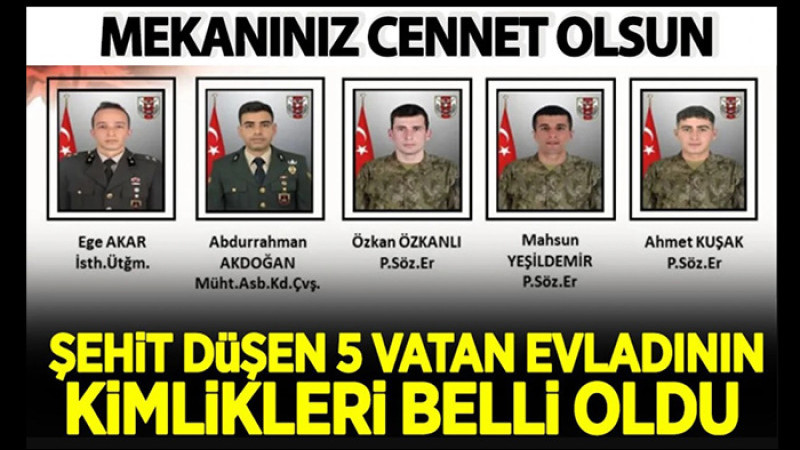 Irak'ta Pençe-Kilit Harekât Bölgesinde 5 Askerimiz Şehit Oldu