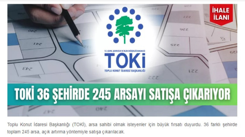 TOKİ Malatya Battalgazi'de 2 Arsa Olmak Üzere 36 İlde Arsa Satışa Çıkardı