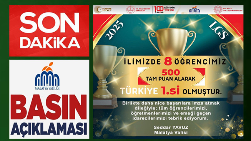 Malatya'da 8 Öğrenci LGS'de 500 Tam Puan Aldı