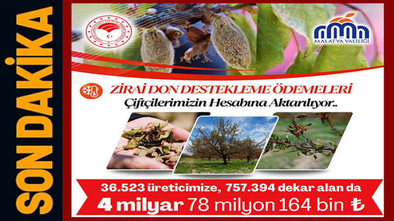 Zirai Dondan Zarar Gören Malatya'lı Çiftçilere Destek Ödemeleri Başladı