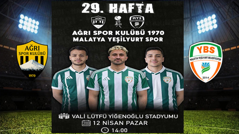 Ağrı 1970 Spor - Yeşilyurtspor Maçı 12 Nisan Pazar Saat ; 14.00'da