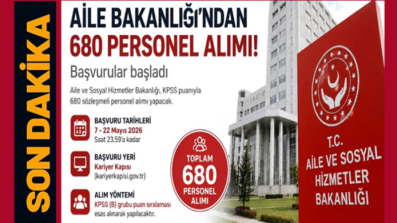 Aile ve Sosyal Hizmetler Bakanlığı  680 Personel Alacak