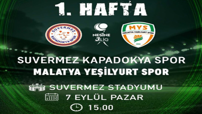 Kapadokyaspor - Malatya Yeşilyurtspor 7 Eylül Pazar Günü 15.00'da 