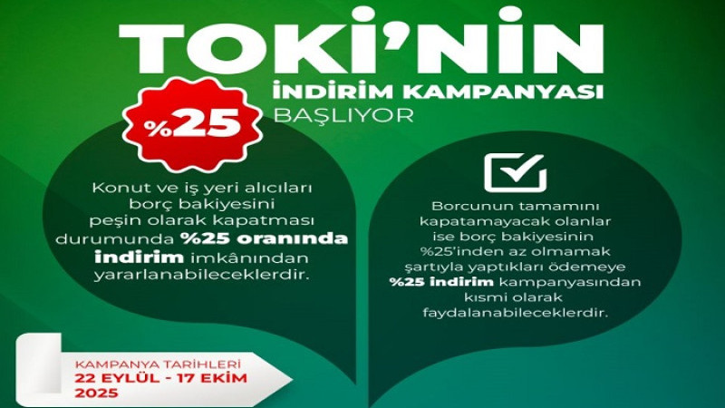 TOKİ'nin Konut ve İş Yerleri İçin % 25 İndirim Kampanyası Başladı