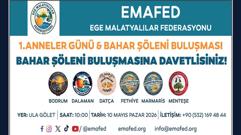 Ege'de Yaşayan Malatya'lılar 10 Mayıs Pazar  Muğla'da Buluşuyor