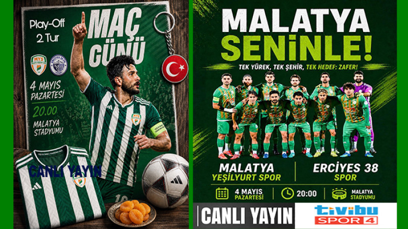 Yeşilyurtspor - Erciyes 38 FK Maçı 4 Mayıs (Bugün) Saat 20.00'da