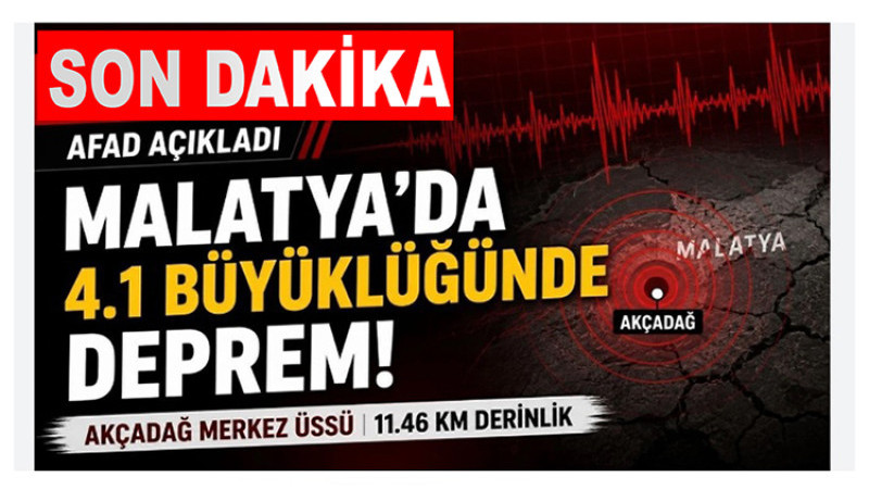 Malatya Akçadağ'da 4.1 Büyüklüğünde Deprem Meydana Geldi