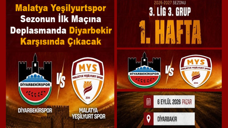 Diyarbekirspor - Malatya Yeşilyurtspor Maçı 6 Eylül Pazar Günü Saat 16.00’da 
