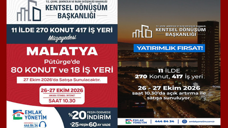 Malatya Dahil 11 İlde 270 Konut ve 417 İş Yeri Satılacak