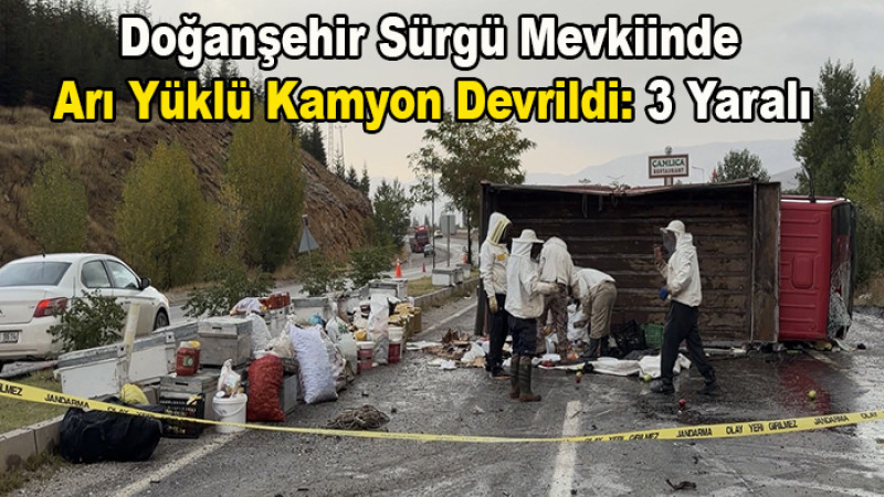 Doğanşehir Sürgü Mevkiinde  Arı Yüklü Kamyon Devrildi: 3 Yaralı
